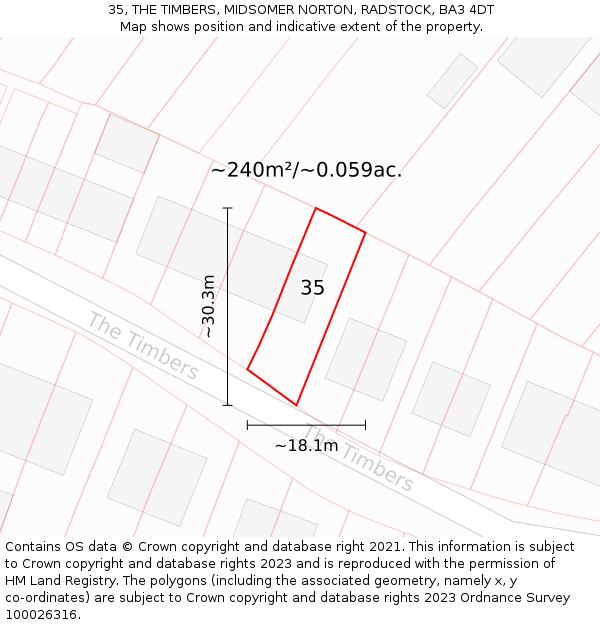 35, THE TIMBERS, MIDSOMER NORTON, RADSTOCK, BA3 4DT: Plot and title map