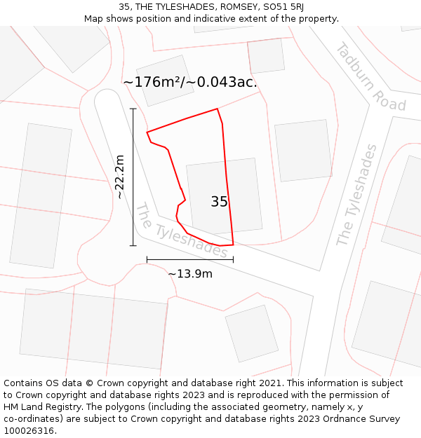 35, THE TYLESHADES, ROMSEY, SO51 5RJ: Plot and title map