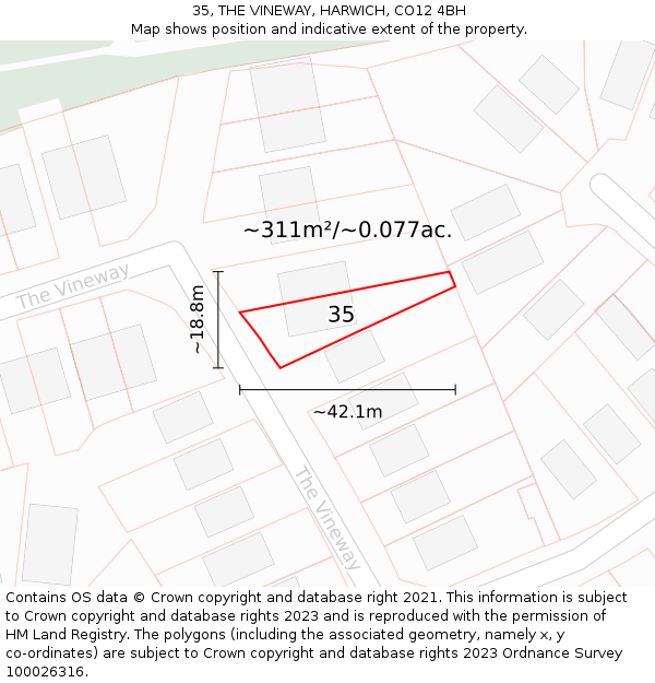 35, THE VINEWAY, HARWICH, CO12 4BH: Plot and title map