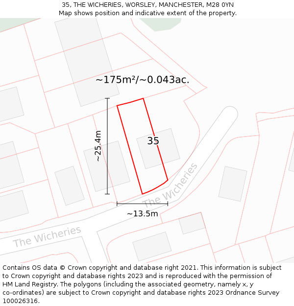 35, THE WICHERIES, WORSLEY, MANCHESTER, M28 0YN: Plot and title map