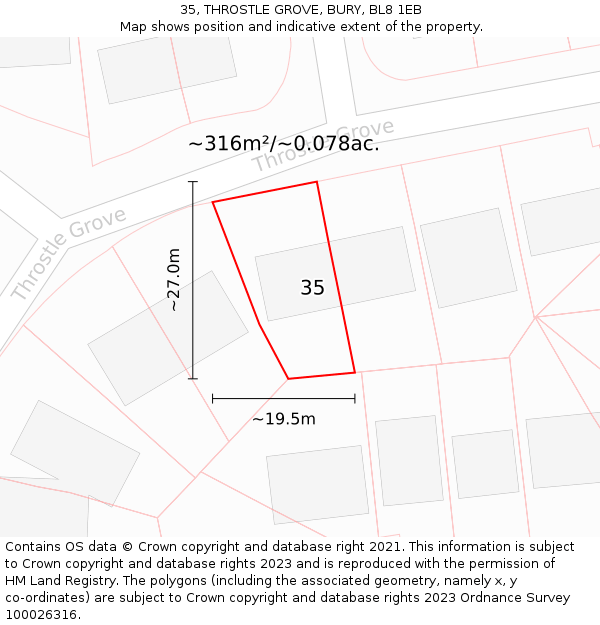 35, THROSTLE GROVE, BURY, BL8 1EB: Plot and title map