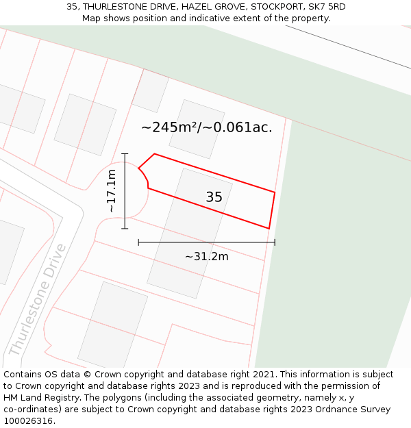 35, THURLESTONE DRIVE, HAZEL GROVE, STOCKPORT, SK7 5RD: Plot and title map