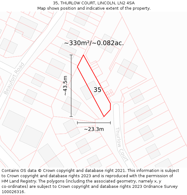 35, THURLOW COURT, LINCOLN, LN2 4SA: Plot and title map