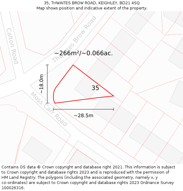 35, THWAITES BROW ROAD, KEIGHLEY, BD21 4SQ: Plot and title map