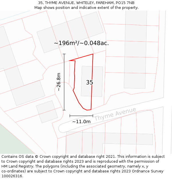 35, THYME AVENUE, WHITELEY, FAREHAM, PO15 7NB: Plot and title map