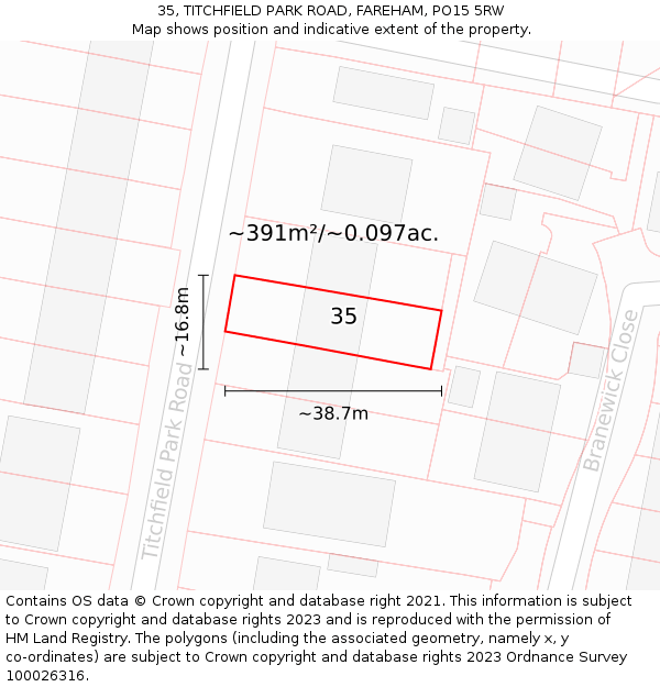 35, TITCHFIELD PARK ROAD, FAREHAM, PO15 5RW: Plot and title map