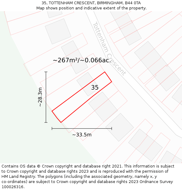 35, TOTTENHAM CRESCENT, BIRMINGHAM, B44 0TA: Plot and title map