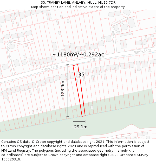 35, TRANBY LANE, ANLABY, HULL, HU10 7DR: Plot and title map