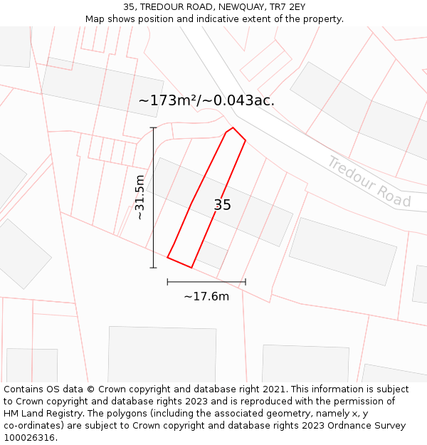 35, TREDOUR ROAD, NEWQUAY, TR7 2EY: Plot and title map