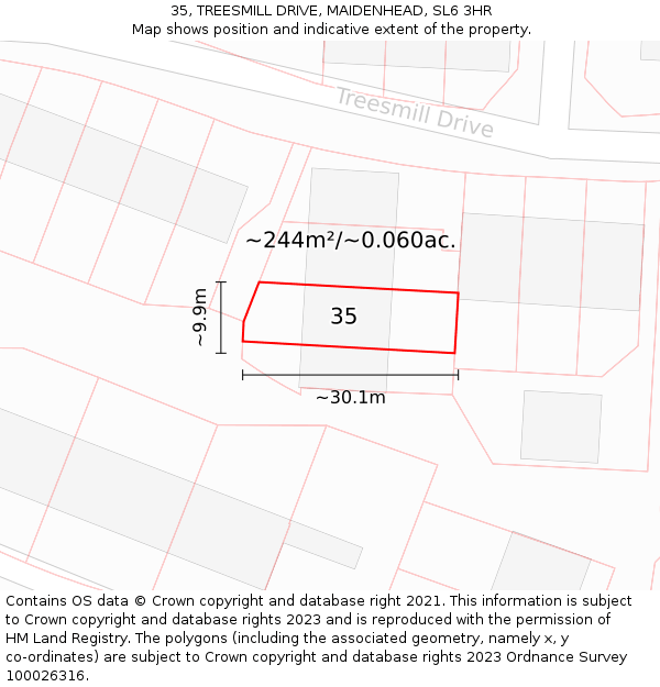 35, TREESMILL DRIVE, MAIDENHEAD, SL6 3HR: Plot and title map