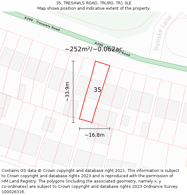 35, TRESAWLS ROAD, TRURO, TR1 3LE: Plot and title map