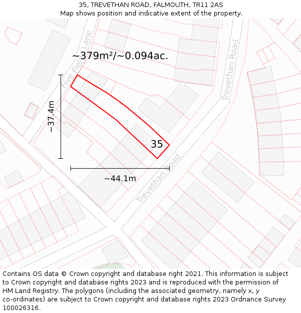 35, TREVETHAN ROAD, FALMOUTH, TR11 2AS: Plot and title map