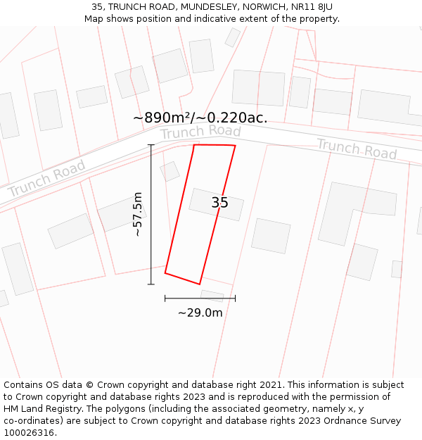 35, TRUNCH ROAD, MUNDESLEY, NORWICH, NR11 8JU: Plot and title map