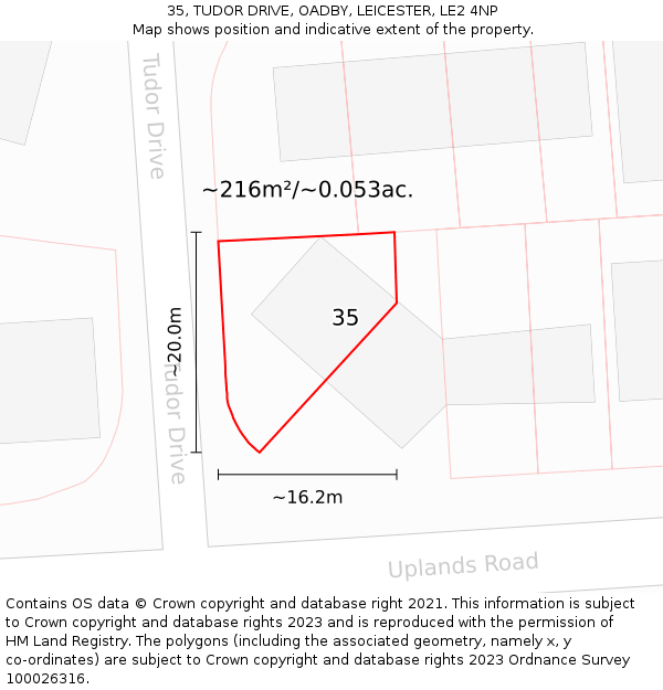 35, TUDOR DRIVE, OADBY, LEICESTER, LE2 4NP: Plot and title map