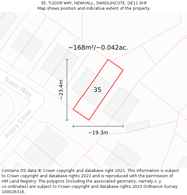 35, TUDOR WAY, NEWHALL, SWADLINCOTE, DE11 0HF: Plot and title map