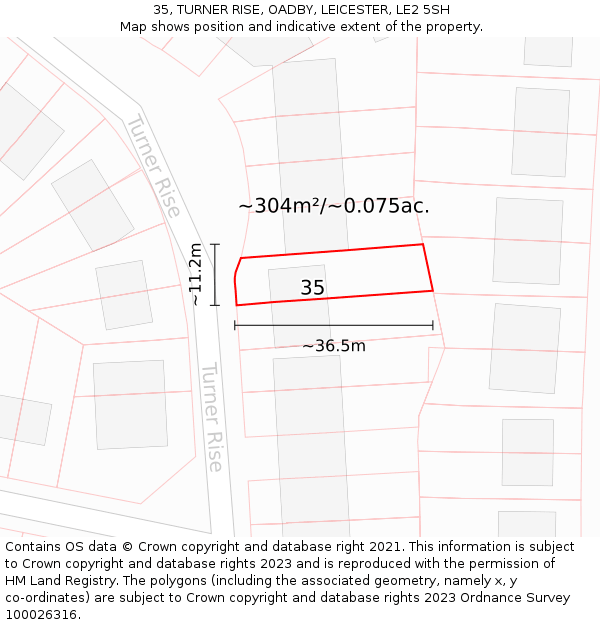 35, TURNER RISE, OADBY, LEICESTER, LE2 5SH: Plot and title map