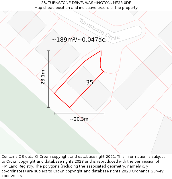 35, TURNSTONE DRIVE, WASHINGTON, NE38 0DB: Plot and title map