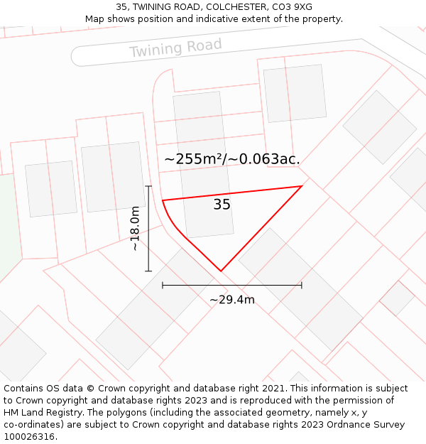 35, TWINING ROAD, COLCHESTER, CO3 9XG: Plot and title map