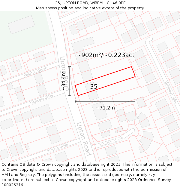 35, UPTON ROAD, WIRRAL, CH46 0PE: Plot and title map