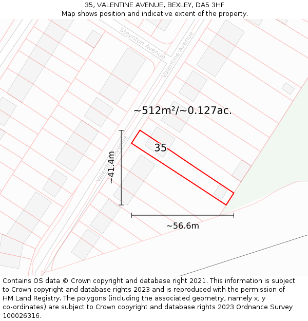 35, VALENTINE AVENUE, BEXLEY, DA5 3HF: Plot and title map