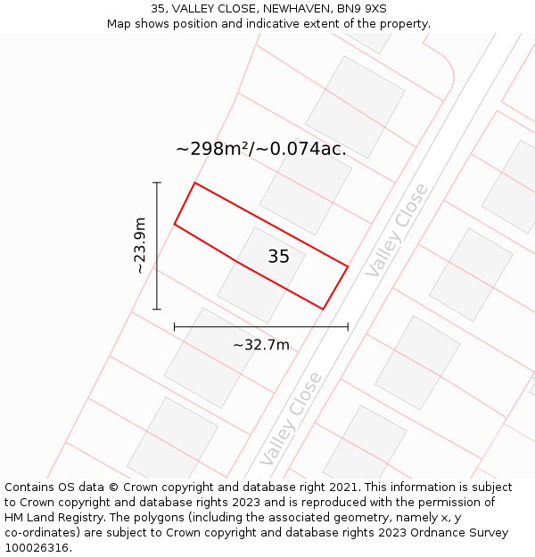 35, VALLEY CLOSE, NEWHAVEN, BN9 9XS: Plot and title map