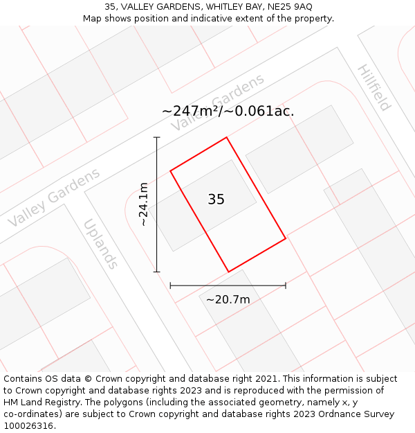 35, VALLEY GARDENS, WHITLEY BAY, NE25 9AQ: Plot and title map