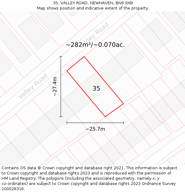 35, VALLEY ROAD, NEWHAVEN, BN9 9XB: Plot and title map