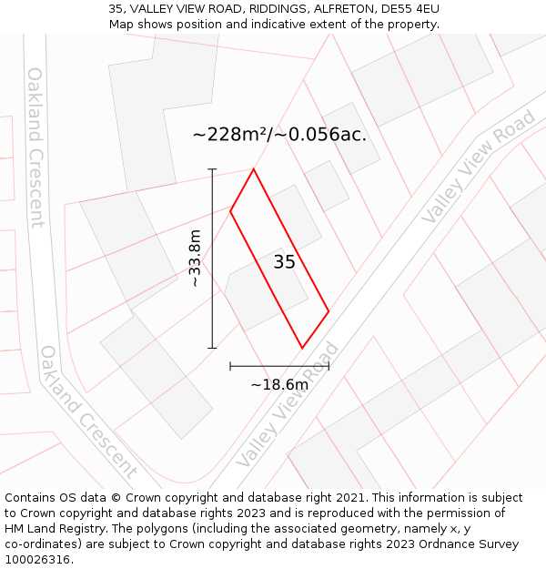 35, VALLEY VIEW ROAD, RIDDINGS, ALFRETON, DE55 4EU: Plot and title map