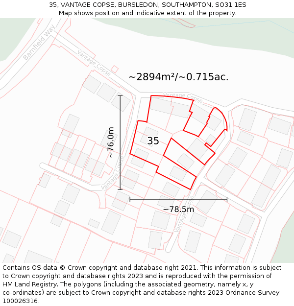 35, VANTAGE COPSE, BURSLEDON, SOUTHAMPTON, SO31 1ES: Plot and title map