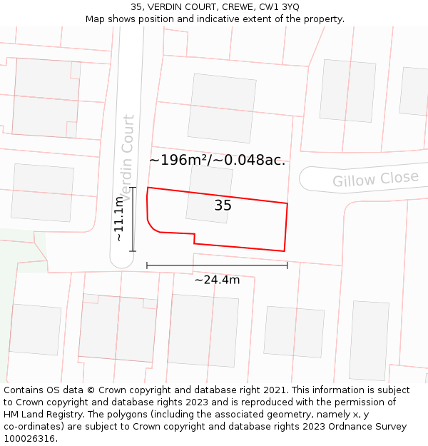 35, VERDIN COURT, CREWE, CW1 3YQ: Plot and title map