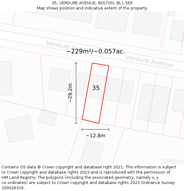 35, VERDURE AVENUE, BOLTON, BL1 5ER: Plot and title map