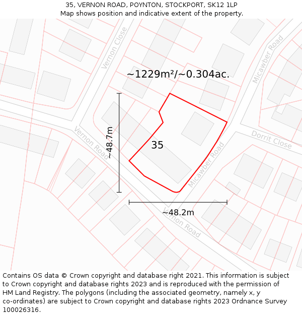 35, VERNON ROAD, POYNTON, STOCKPORT, SK12 1LP: Plot and title map