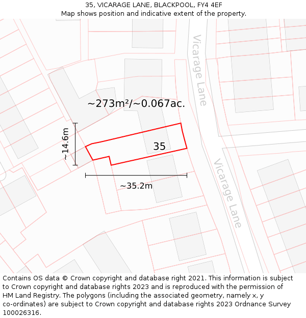 35, VICARAGE LANE, BLACKPOOL, FY4 4EF: Plot and title map