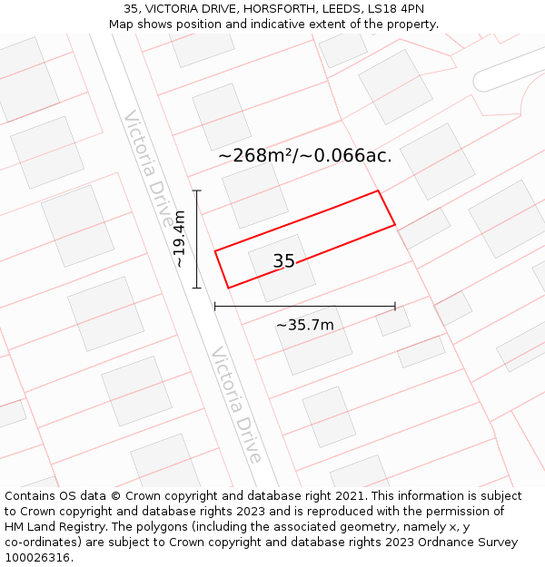 35, VICTORIA DRIVE, HORSFORTH, LEEDS, LS18 4PN: Plot and title map