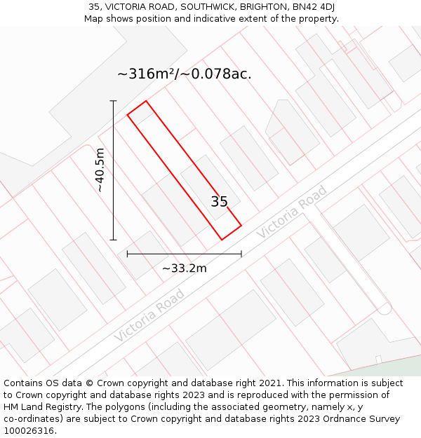 35, VICTORIA ROAD, SOUTHWICK, BRIGHTON, BN42 4DJ: Plot and title map