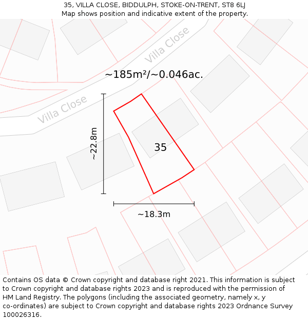 35, VILLA CLOSE, BIDDULPH, STOKE-ON-TRENT, ST8 6LJ: Plot and title map