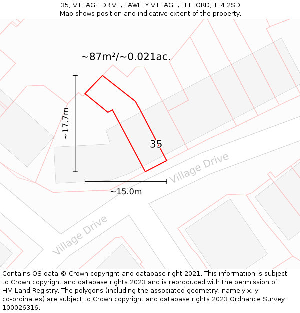 35, VILLAGE DRIVE, LAWLEY VILLAGE, TELFORD, TF4 2SD: Plot and title map