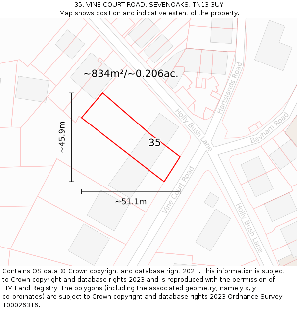 35, VINE COURT ROAD, SEVENOAKS, TN13 3UY: Plot and title map