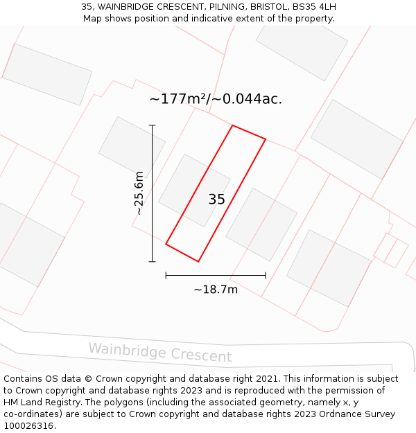 35, WAINBRIDGE CRESCENT, PILNING, BRISTOL, BS35 4LH: Plot and title map