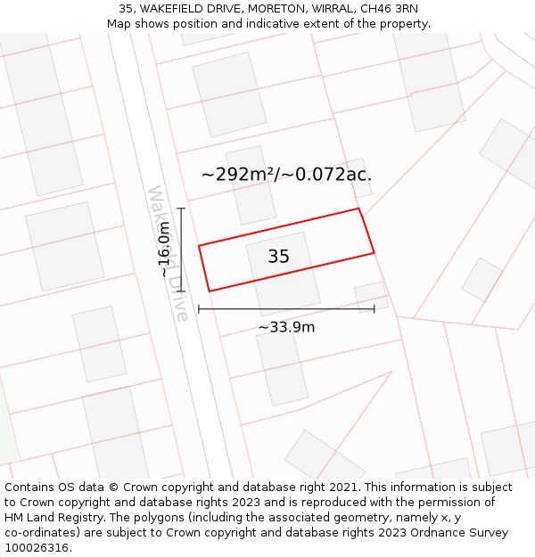 35, WAKEFIELD DRIVE, MORETON, WIRRAL, CH46 3RN: Plot and title map