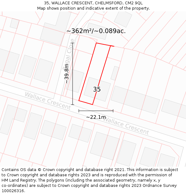 35, WALLACE CRESCENT, CHELMSFORD, CM2 9QL: Plot and title map