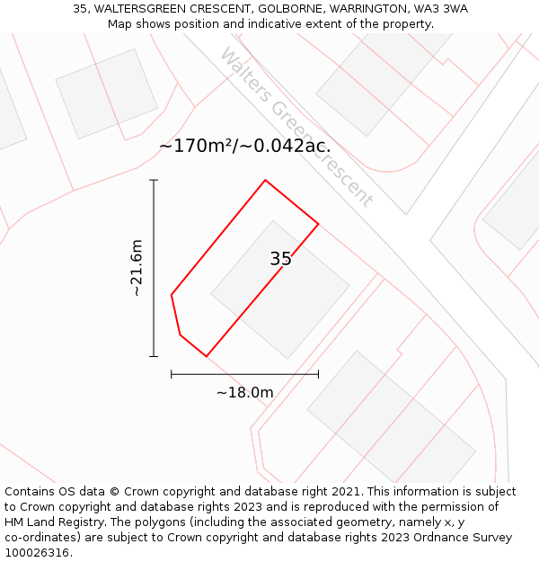 35, WALTERSGREEN CRESCENT, GOLBORNE, WARRINGTON, WA3 3WA: Plot and title map