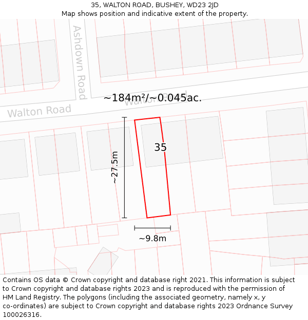 35, WALTON ROAD, BUSHEY, WD23 2JD: Plot and title map