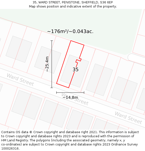 35, WARD STREET, PENISTONE, SHEFFIELD, S36 6EP: Plot and title map