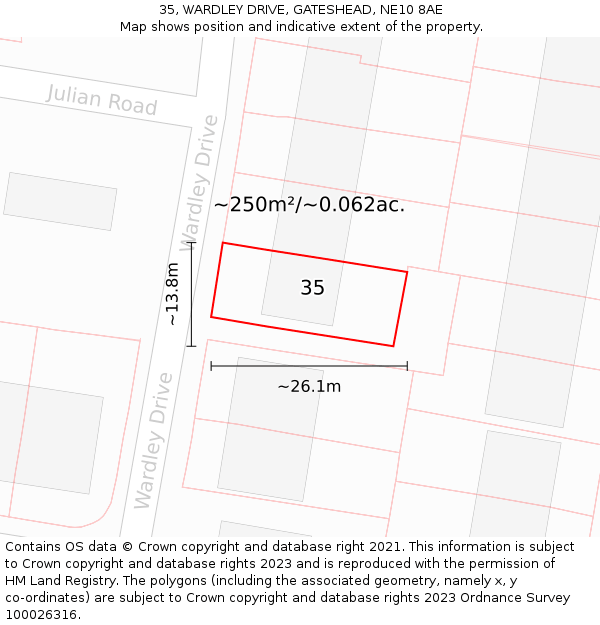 35, WARDLEY DRIVE, GATESHEAD, NE10 8AE: Plot and title map