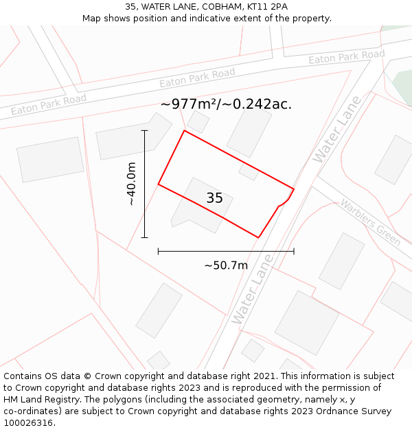 35, WATER LANE, COBHAM, KT11 2PA: Plot and title map