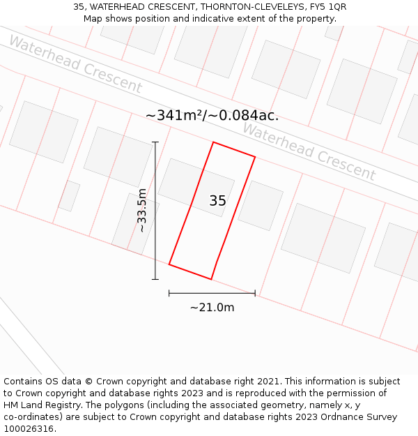 35, WATERHEAD CRESCENT, THORNTON-CLEVELEYS, FY5 1QR: Plot and title map