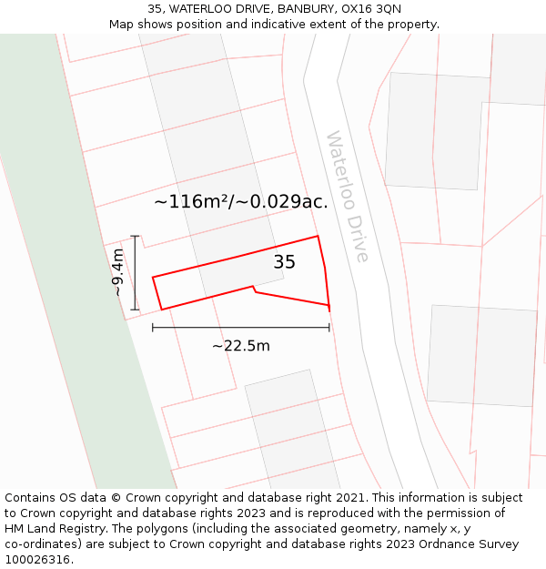 35, WATERLOO DRIVE, BANBURY, OX16 3QN: Plot and title map