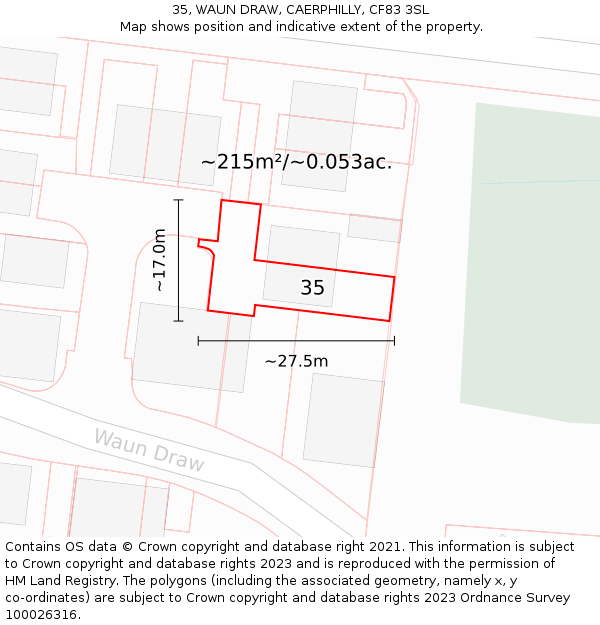 35, WAUN DRAW, CAERPHILLY, CF83 3SL: Plot and title map