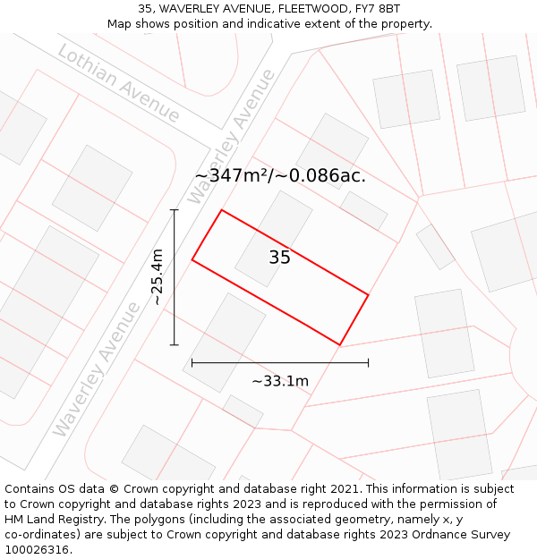 35, WAVERLEY AVENUE, FLEETWOOD, FY7 8BT: Plot and title map